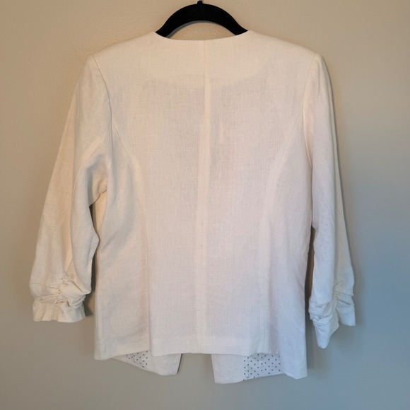 Gibson White Linen Blazer Ruched Sleeves Collarless One Button Workwear Medium - Picture 13 of 15